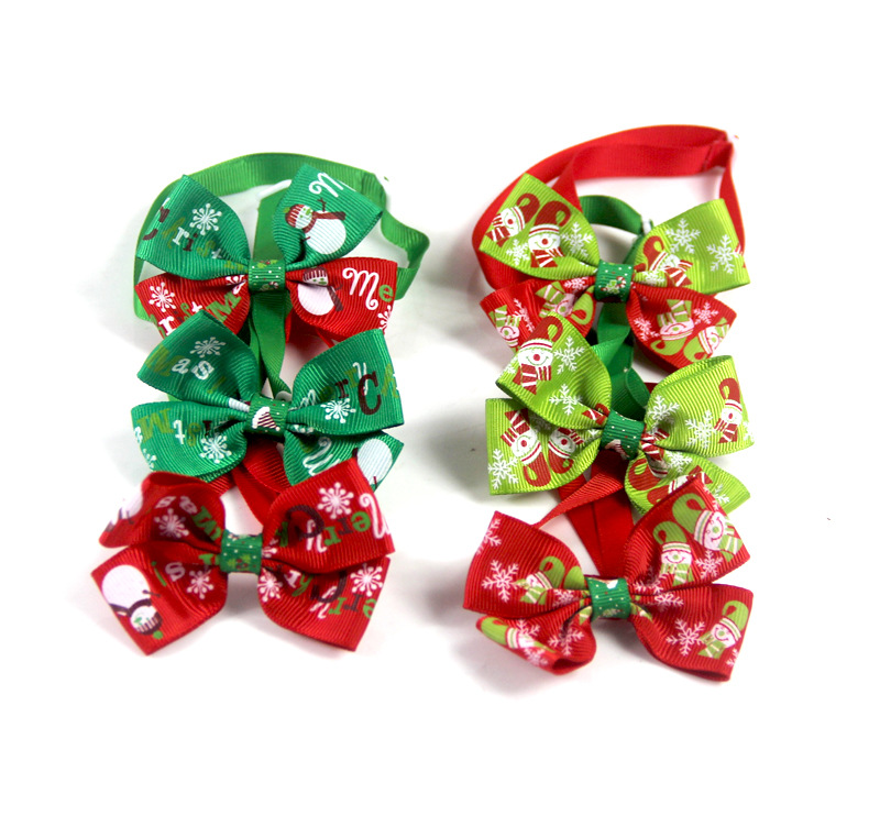 Color Block Pattern Bowknot Design Christmas Ribbon Christmas Color Block Bowknot Pet Accessories 1 Piece