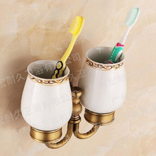 厂家直销欧式陶瓷仿古漱口杯架双杯架精致牙刷杯架欧式仿古陶瓷