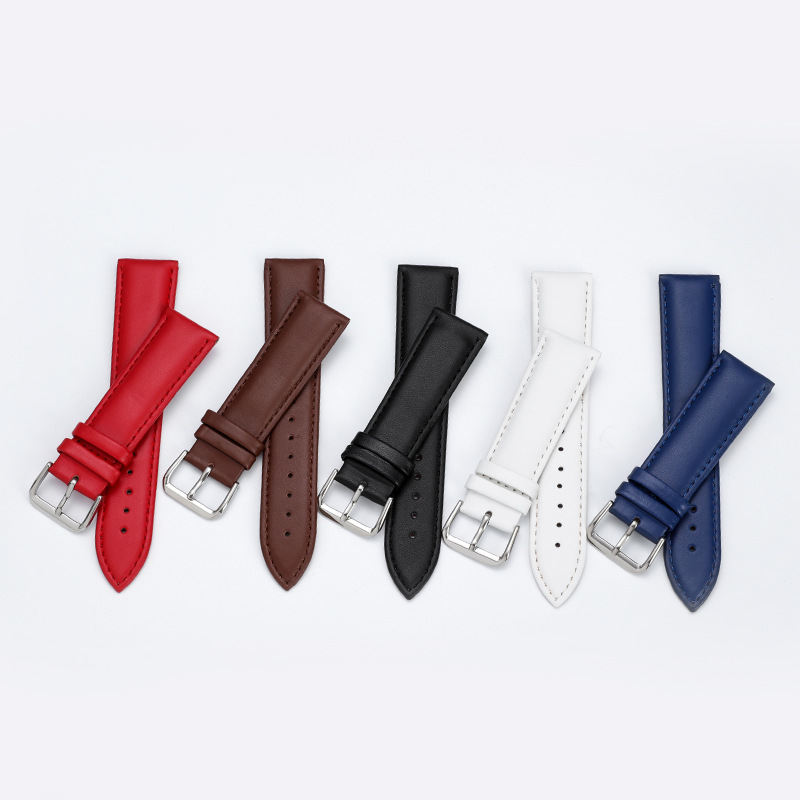Fábrica al por mayor correa de reloj correa de cuero genuino piel de vaca color liso suave impermeable accesorios de reloj a prueba de sudor