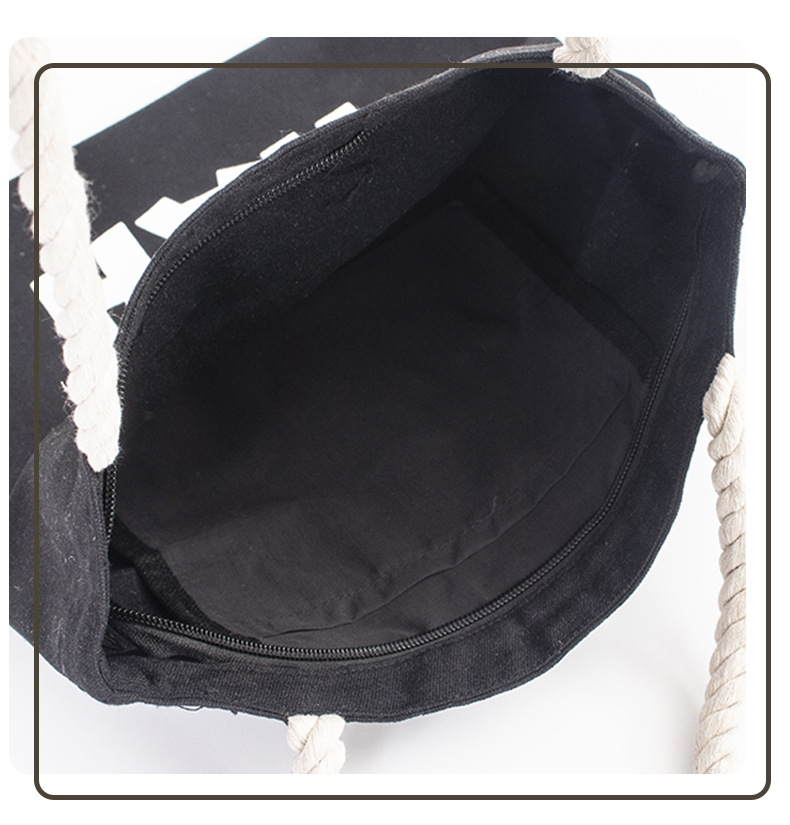 批量生产个性帆布麻绳黑色纯棉手提环保袋学生单肩包定制可印logo