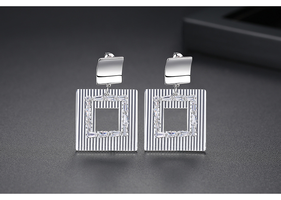 Stud Earrings Fashion Temperament Square Ladies Banquet Copper Inlaid Zirconium Earrings Wholesale display picture 2
