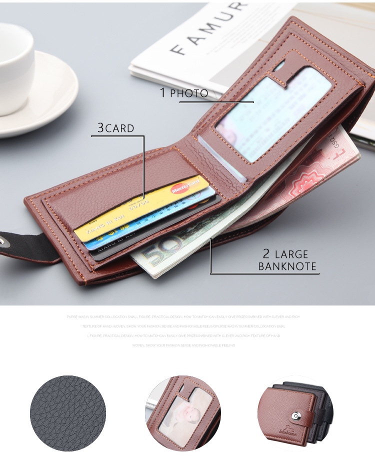 Polyester Lining Material Business Short Wallet Men's Wallet Retro Buckle Horizontal Gift Money Clip Foreign Trade
