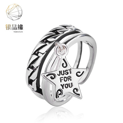 欧美跨境饰品时尚热卖复古个性五角星戒指女百搭创意泰银戒指批发