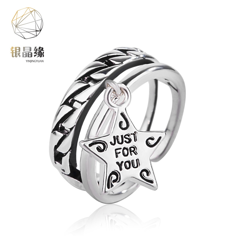 欧美跨境饰品时尚热卖复古个性五角星戒指女百搭创意泰银戒指批发