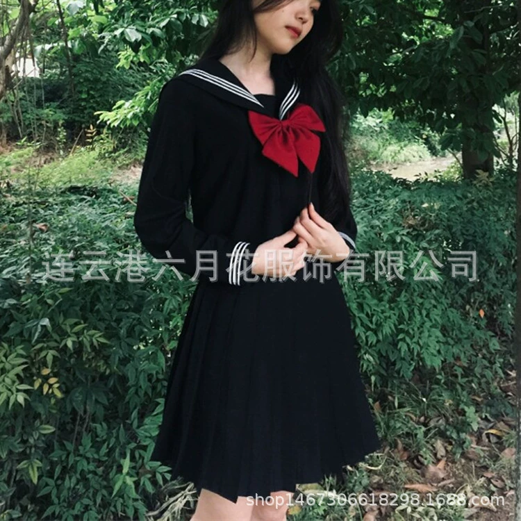 JK Sailor Uniform (June Flower God) Diablo Girl Waterman Academy — Black & White, Mini and Long Skirt Options