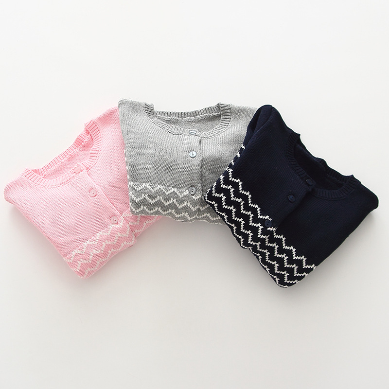 2021 primavera y otoño nueva ropa para niños lana gruesa color cuello redondo suéter cardigan suéter manga larga al por mayor engrosado