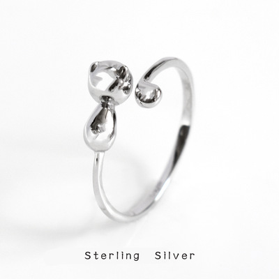 s925純銀小貓指環韓版CHIC簡約個性女款可愛貓咪戒指尾戒時尚飾品