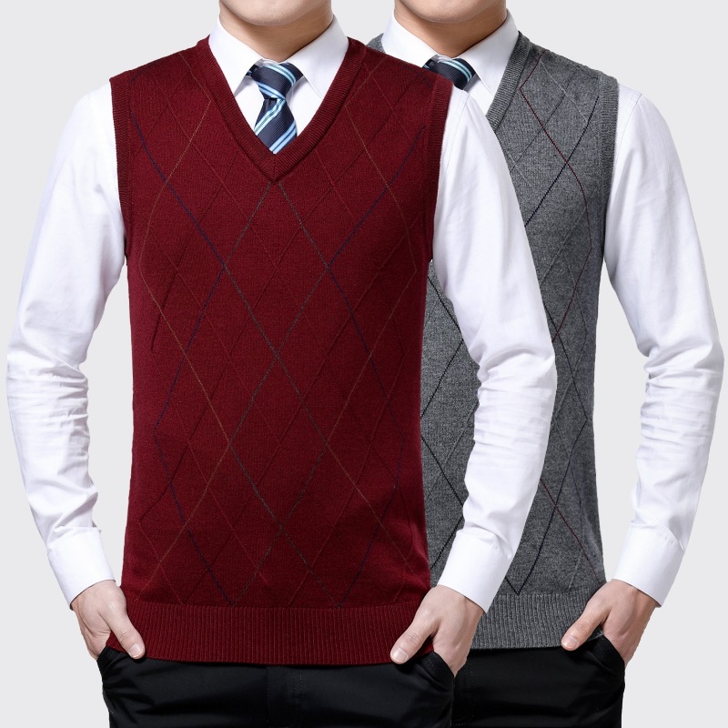 New products man knitting vest Solid Sleeveless sweater V-neck middle age keep warm Sweater Socket waistcoat men's wear Vest