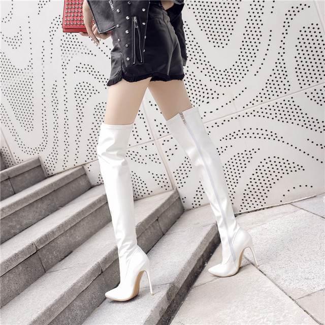 Autumn and winter side zipper size women’s boots Knight’s thin high heel leg elastic leather over knee