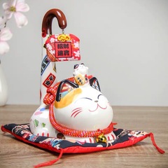 Le Meow Fu Yuan Long Tail Cat Ceramic Piggy Bank Shop Opening Home Checkout Good Luck Decoration Lucky Cat