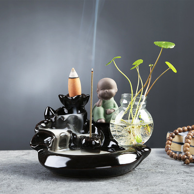 高山流水观烟倒流香炉摆件陶瓷茶壶香塔香檀香薰香沉香创意香薰炉