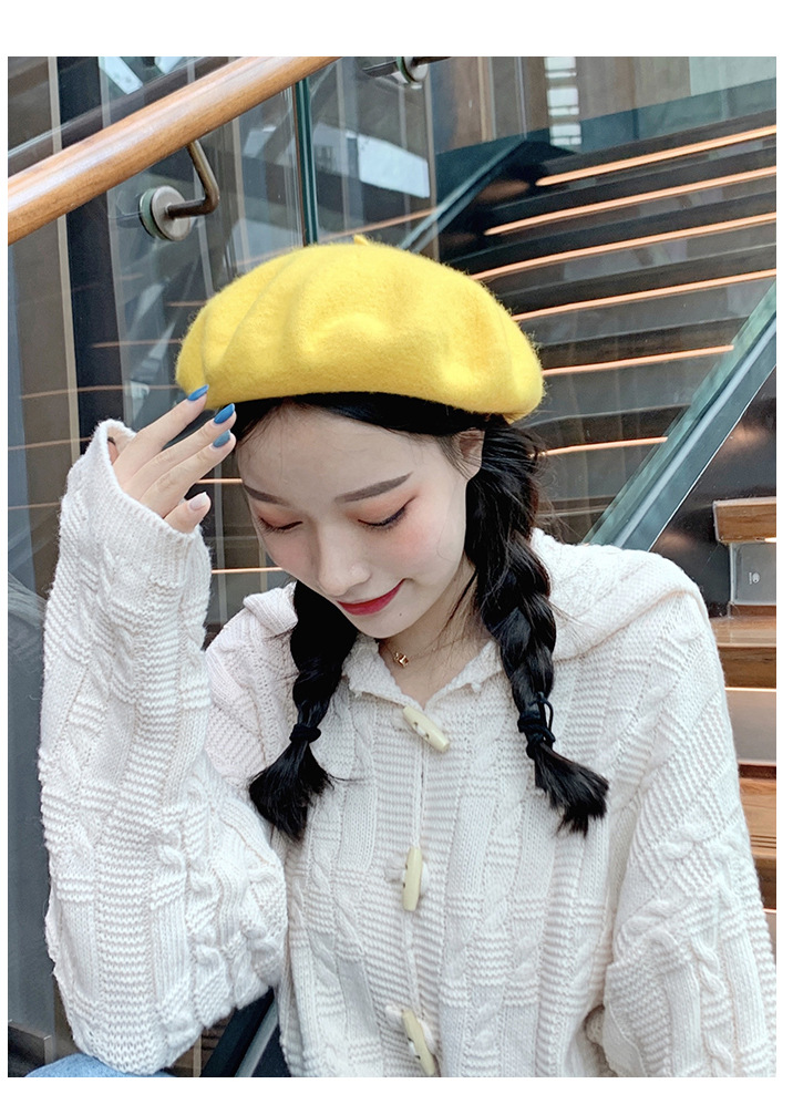 105g Weight Beret Hat Hats Type Daily Occasion Woolen Material Solid Color Pattern Winter, Spring, Autumn Season Women's Gender Plush Design Korean Style Style Eaveless Rim Women's Korean Style Solid Color Plush Eaveless Beret Hat 13