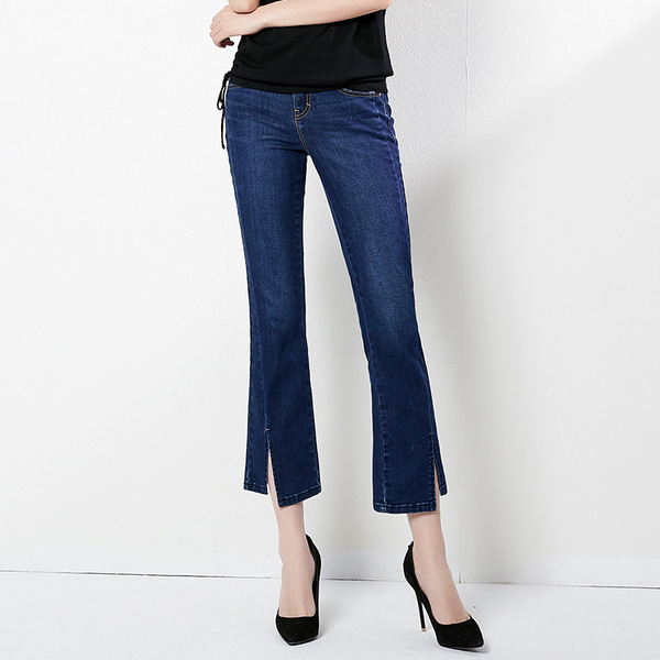 Summer New Fashion Open Straight Cylinder Pants Dark Blue Jeans 