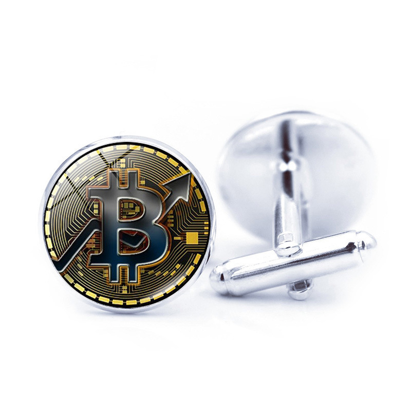 Cross-border New Accessories Bitcoin Commemorative Coin Time Gem Fashion French Cufflinks Creative Shirt Cuff Cuff
