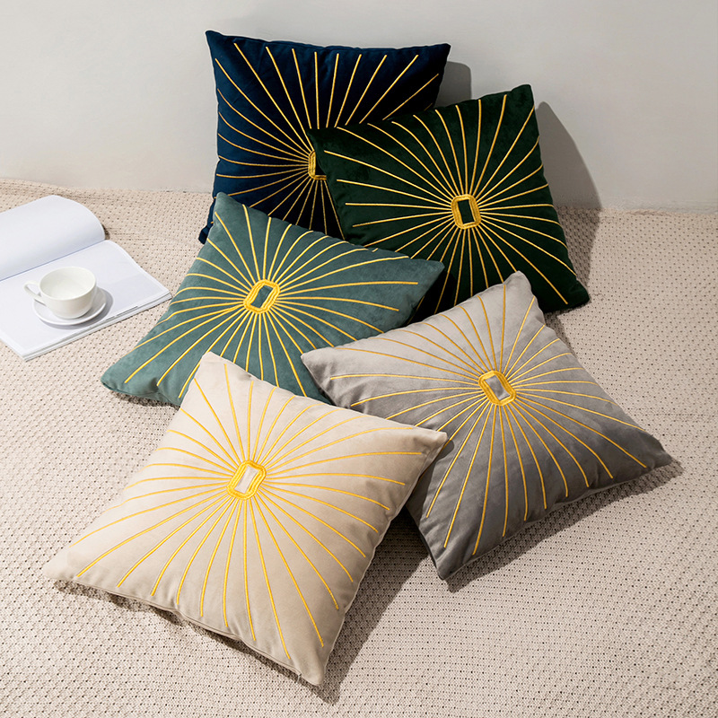 Pernă de canapea nordică, îngroșată, din catifea olandeză, cu broderie aurie, cu linie de soare, americană, cu broderie geometrică, dintr-o singură bucată_voghion.com