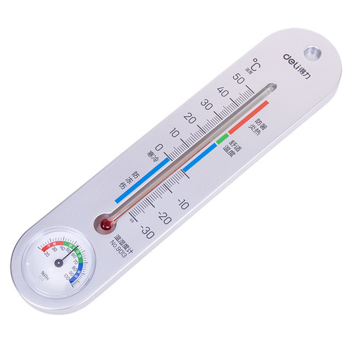 Deli 9013 thermometer indoor household high-precision baby room greenhouse humidity warehouse thermometer silver
