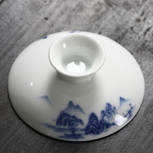 Large high white ceramic tea lid, blue and white porcelain covered bowl, tea set single lid, Sancai tea bowl accessories