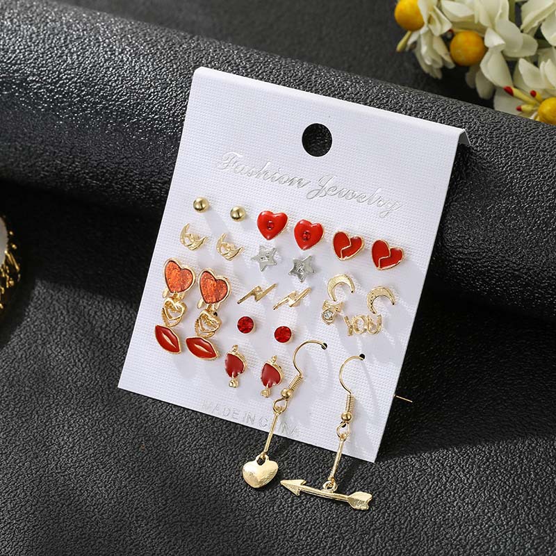 Explosion Models Asymmetric Combination Earrings Arrow Piercing Heart Earrings Moon Five-pointed Star Earrings display picture 3