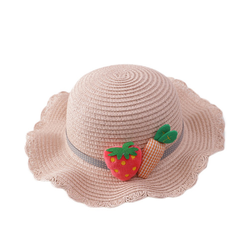 Small fresh wavy edge children's straw hat summer girl travel versatile beach hat sun hat hat bag set