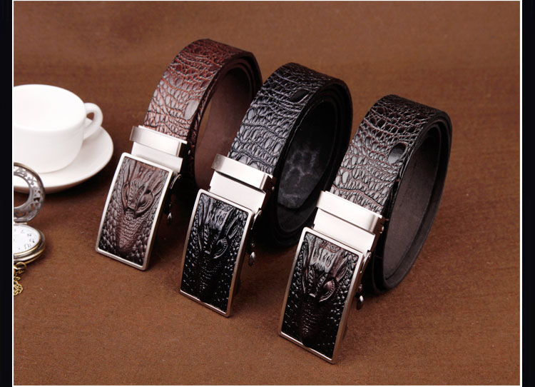 Men's Belt Automatic Sliding Buckle Belt Faucet Leather Leading Crocodile Pattern Cowhide Casual Belt display picture 2