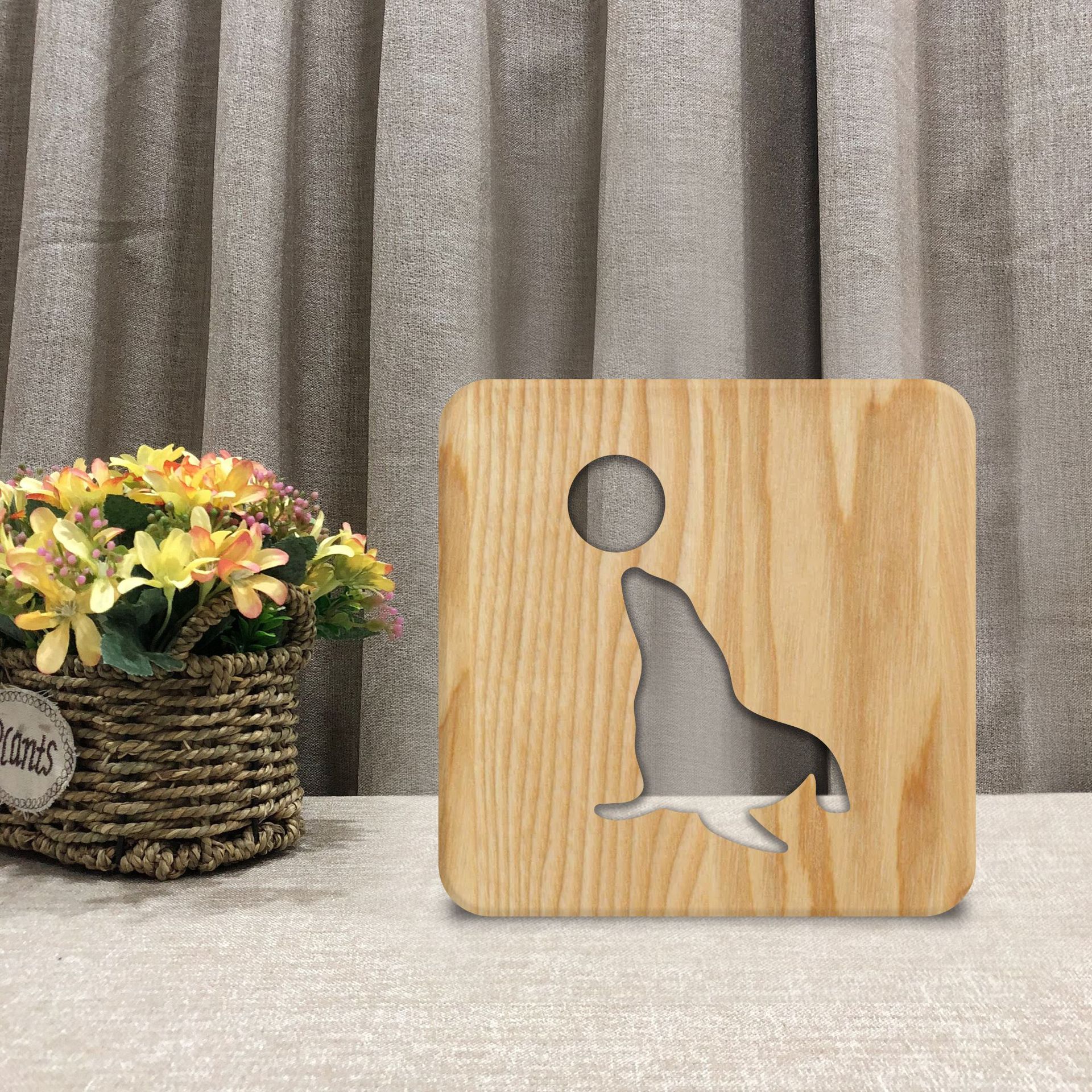 动物夜灯海狮台灯 创意3D小夜灯 圣诞礼品欧式实木灯FS-T1979W