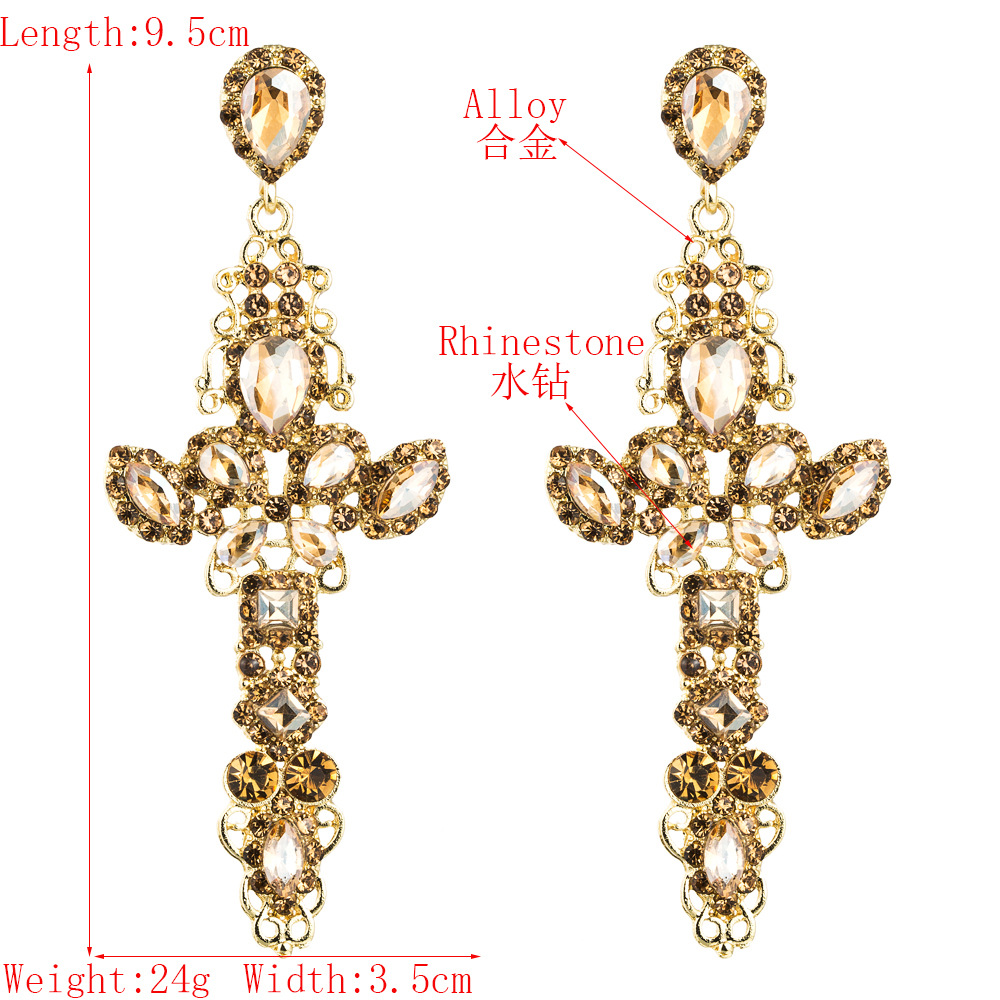 European And American Popular Hot Selling Ladies Earrings Temperament Alloy Hollow Cross With Rhinestones Long Autumn And Winter Net Red Earrings display picture 1