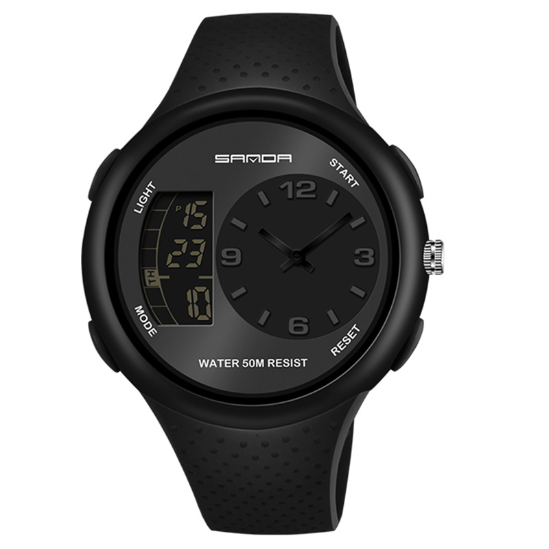 SANDA 763 impermeable multifuncional al aire libre reloj deportivo para jóvenes reloj electrónico de cuarzo de doble movimiento para hombres