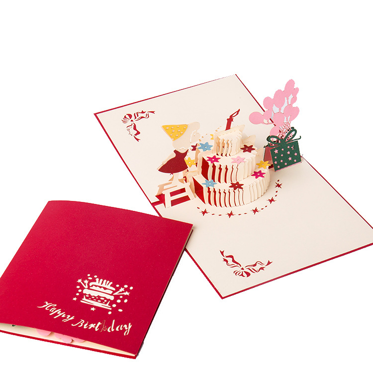 生日立体贺卡 生日蛋糕可爱女孩祝福3d立体贺卡 镂空新款祝福系列