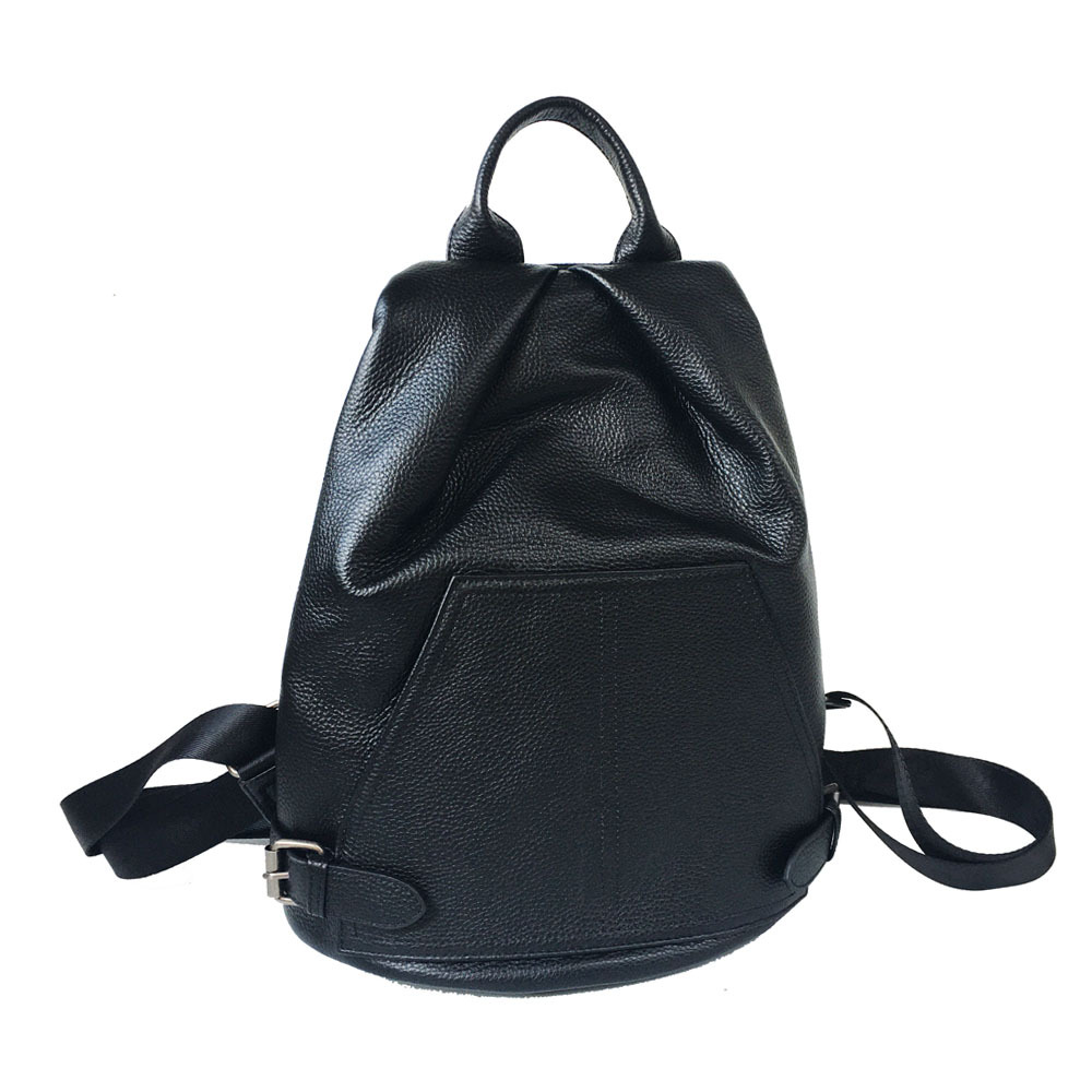 Full Leather Backpack Women's Anti-theft Black Cowhide Daypack_voghion.com