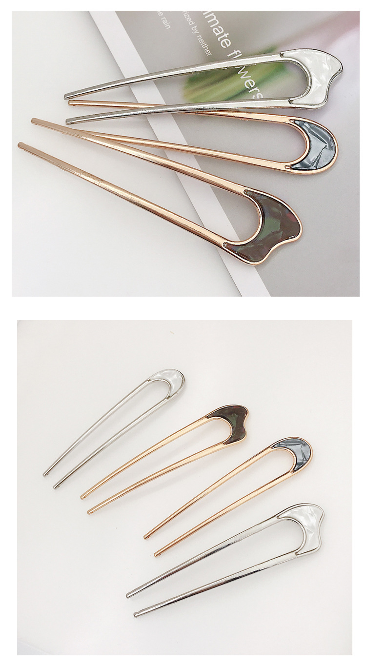 Retro Metal Mother-of-pearl Hairpin Hairpin U-shaped Hairpin Cheap Hair Accessories Wholesale display picture 2