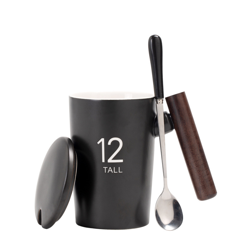 Taza de madera tallada personalizada taza de cerámica taza de café con tapa cuchara taza de leche logotipo impreso regalos