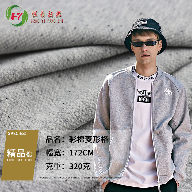 毛圈布彩棉菱形格双色  彩点棉卫衣针织面料上衣T恤裤子面料