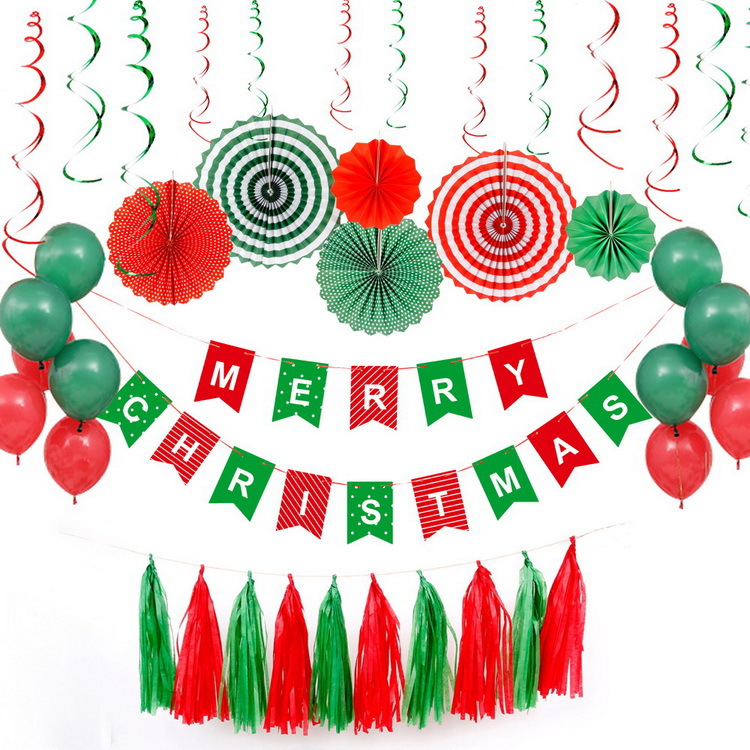 Suministros de decoración de Navidad globo de papel ventilador flor espiral traje fiesta diseño decoración atmósfera vestir traje