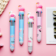 Flamingo Fresh 10-Color Round Lead Pen for Students, Office, and Journaling - Multicolor Oil-Based Writing Instruments