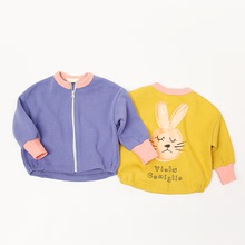 女童圆领卫衣儿童拉链棒球服小兔子字母印花韩版外贸童装 秋款