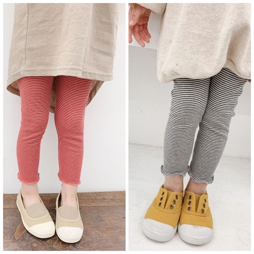 2024 Spring Children's Clothing New Style Girls' Spring and Autumn Striped Fungus Trim Leggings 7-Point Pants Children's Pants