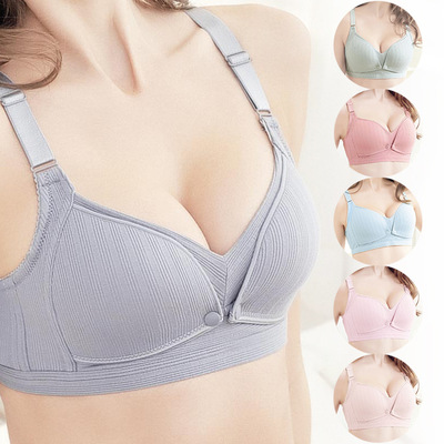 新款前开扣无钢圈螺纹半遮掩哺乳内衣怀孕期纯棉里防走光孕妇文胸|ms