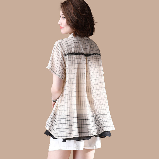 Checker shirt blouse pullover summer dress new fashion  