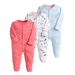 Newborn baby foot-covering one-piece clothing, male and female baby cotton long-sleeved clothing, three-piece set