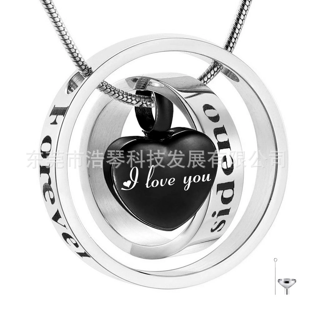 Ювелирные изделия из титановой стали ожерелье из пепла для домашних животных черный пепел в форме сердца комплект подвесных колец Сердце аксессуары из трех частей флакон духов