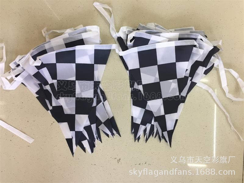 厂家直供黑白格子三角串旗 F1赛车串旗 比赛装饰黑白格三角格子旗-阿里巴巴