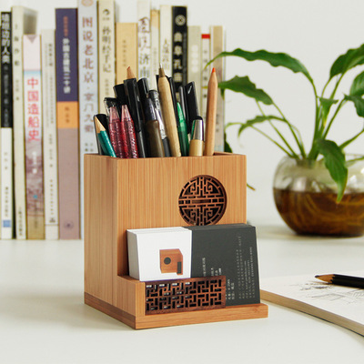 木质笔筒定制LOGO新款创意礼物桌上手工文创企业会议办公商务礼品|ms