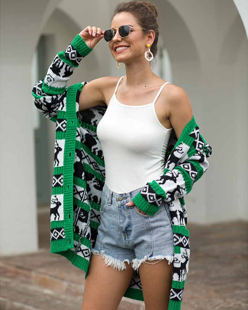Green Reindeer Christmas Cardigan - Luxiaa Clothing | christmas cardigan womens