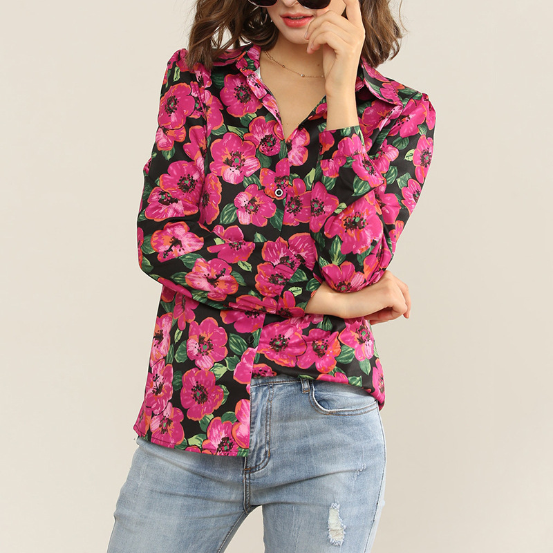 casual flower printing chiffon shirt NSGE38890