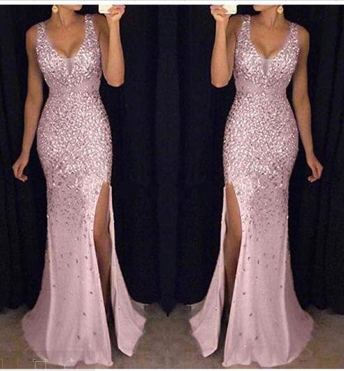 Summer European And American Split Sequin Dress Long Dress Evening Dress Lady Dress