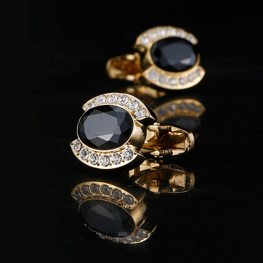 Black zircon crystal gold cufflinks Fren...