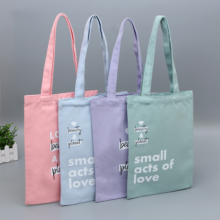 厂家直销时尚糖果色手提帆布袋 创意加厚印花全棉购物袋定制LOGO