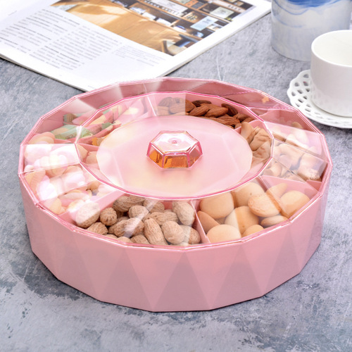 Creative plastic lid divided candy box, living room transparent snack tray fruit bowl, New Year's happy candy box dry fruit box