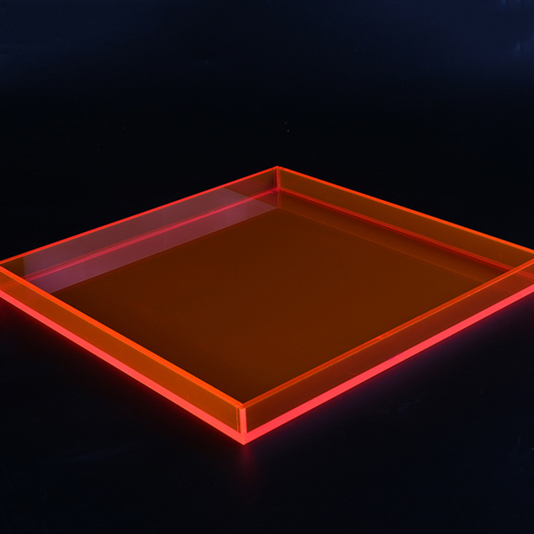 荧光色正方形咖啡店专用亚克力托盘 定制图案塑料服务托盘