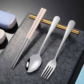 便携不锈钢餐具勺子叉子筷子三件套装学生活动促销礼赠品可定logo